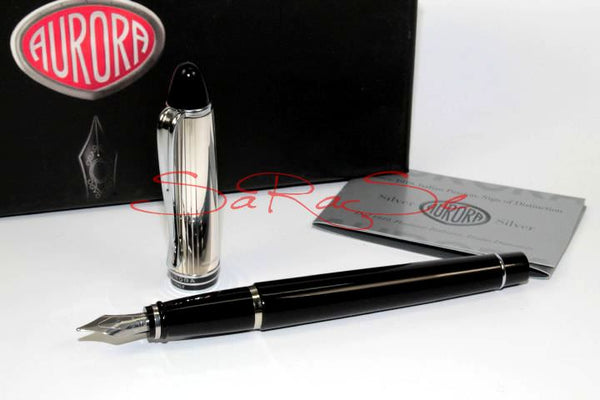 Füllfederhalter Aurora Ipsilon De Luxe Edelharz Schwarz Zierteile Chrom  Kappe 925 Sterling-Silber M-Feder - Füller Art.-Nr. B14CN