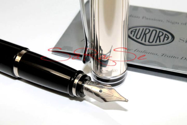 Füllfederhalter Aurora Ipsilon De Luxe Edelharz Schwarz Zierteile Chrom  Kappe 925 Sterling-Silber M-Feder - Füller Art.-Nr. B14CN