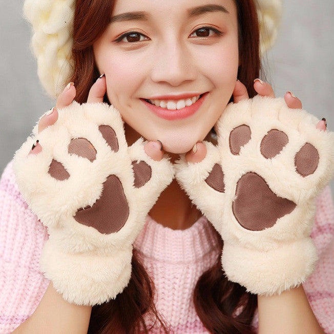 Cat Paw Plush Fingerless Gloves