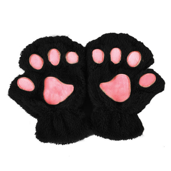 Cat Paw Plush Fingerless Gloves