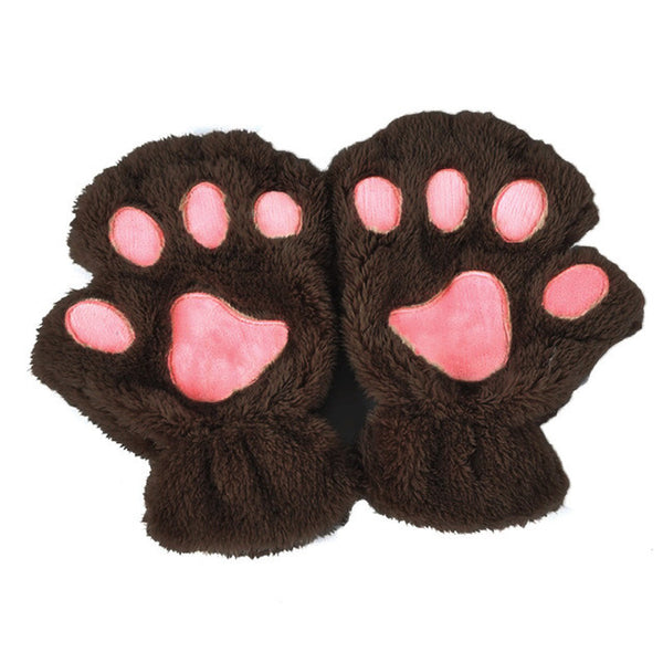 Cat Paw Plush Fingerless Gloves