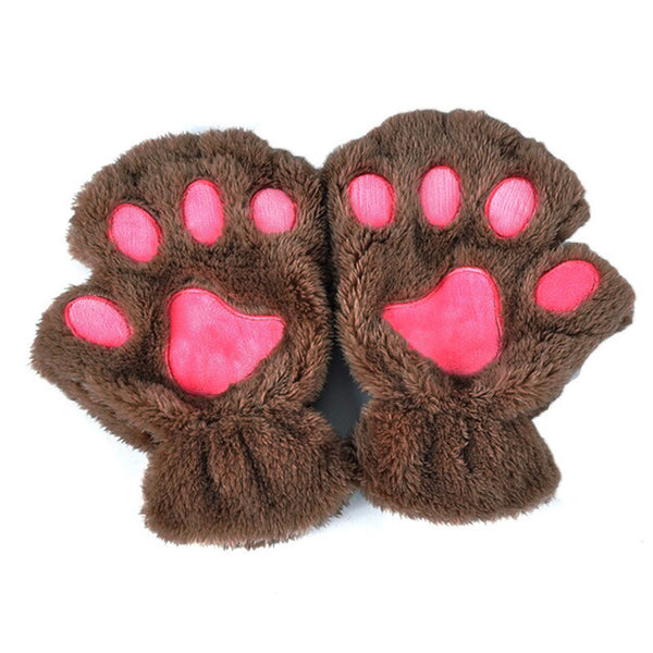 Cat Paw Plush Fingerless Gloves