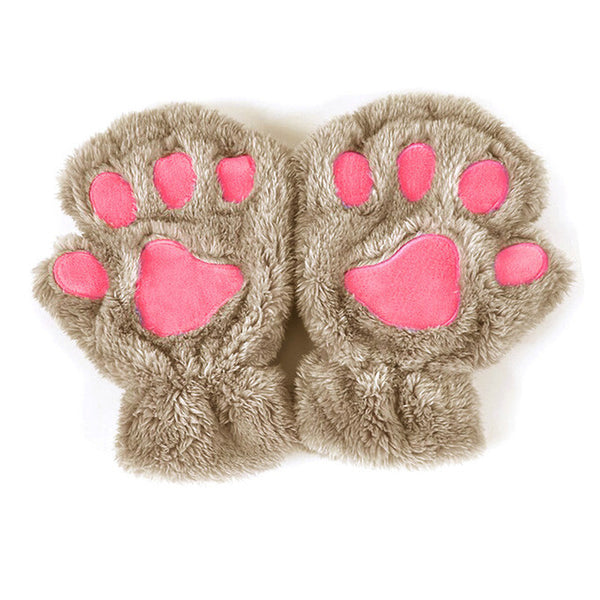 Cat Paw Plush Fingerless Gloves