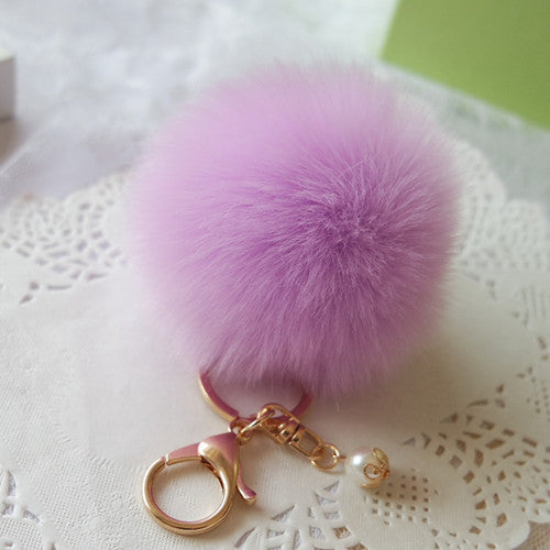 Pastal Faux Fur Pom Pom Charm Keychain