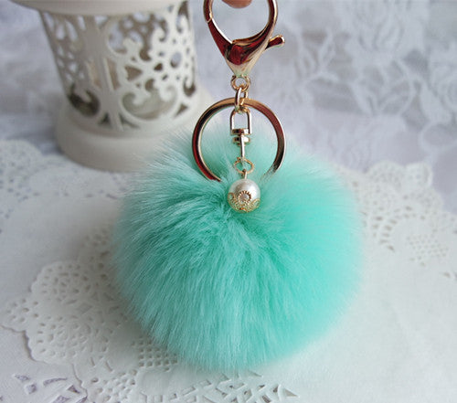 Pastal Faux Fur Pom Pom Charm Keychain