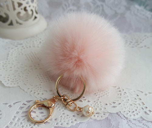 Pastal Faux Fur Pom Pom Charm Keychain
