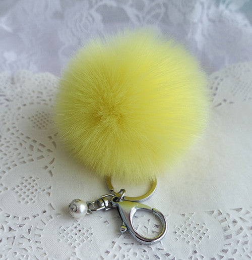 Pastal Faux Fur Pom Pom Charm Keychain