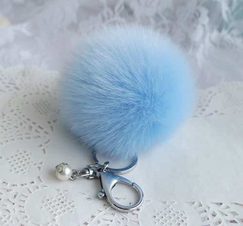 Pastal Faux Fur Pom Pom Charm Keychain
