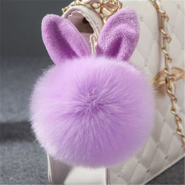 Cat Ears Faux Fur Pom Pom Charm Keychain