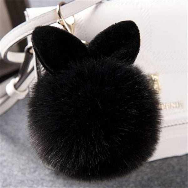 Cat Ears Faux Fur Pom Pom Charm Keychain