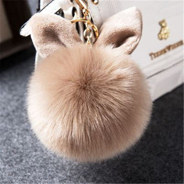 Cat Ears Faux Fur Pom Pom Charm Keychain