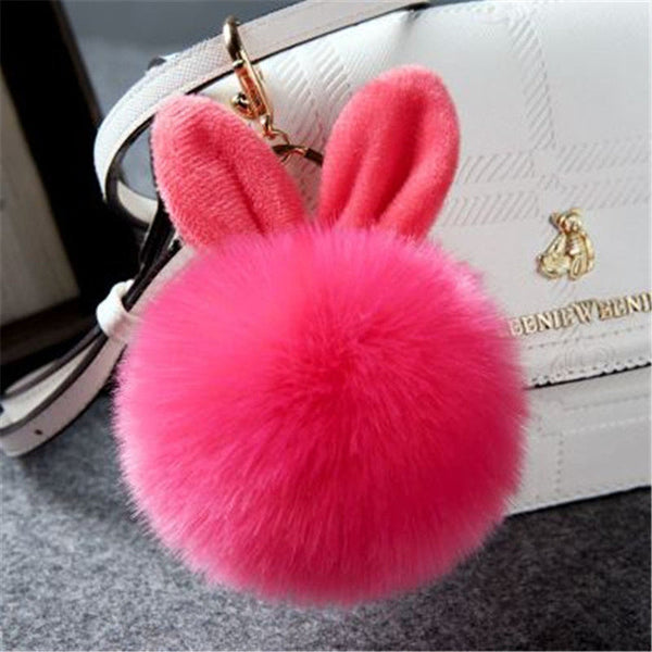 Cat Ears Faux Fur Pom Pom Charm Keychain
