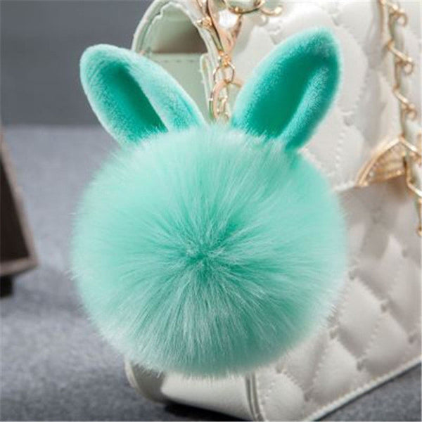 Cat Ears Faux Fur Pom Pom Charm Keychain