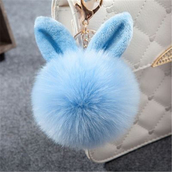 Cat Ears Faux Fur Pom Pom Charm Keychain