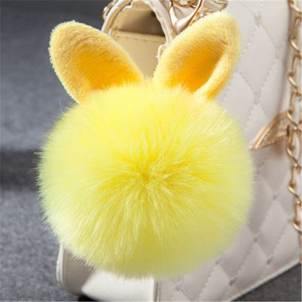 Cat Ears Faux Fur Pom Pom Charm Keychain