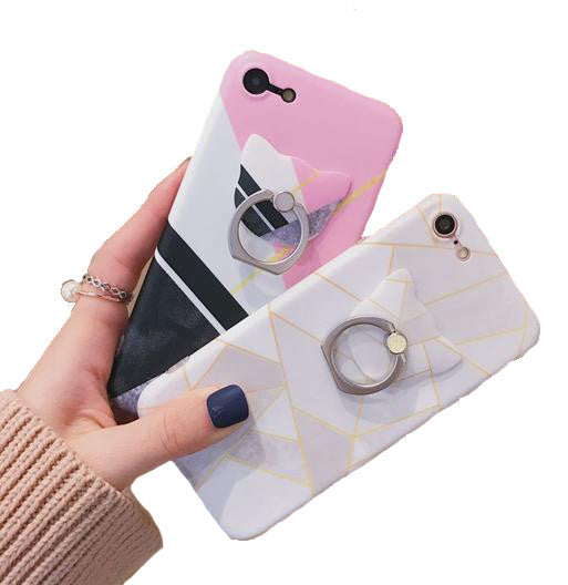 Geometric Phone Case with Cat Ring Holder