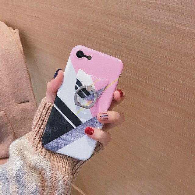 Geometric Phone Case with Cat Ring Holder
