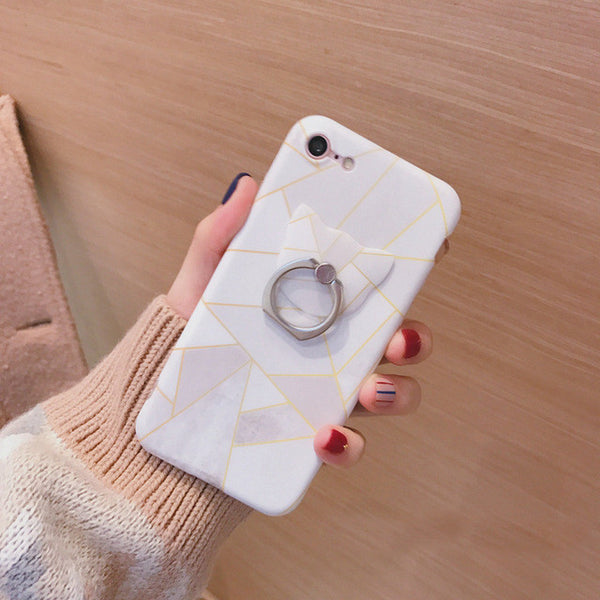 Geometric Phone Case with Cat Ring Holder