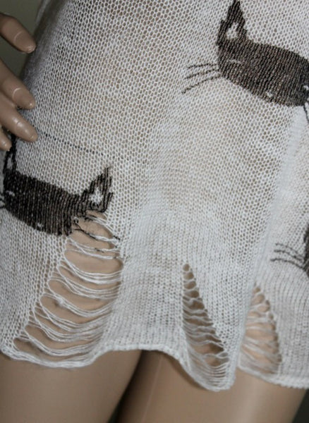 Cat Print Sheer Sweater